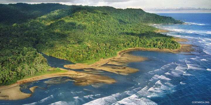 Rainforest meeting the Pacific on the Osa Peninsula, seen from the air